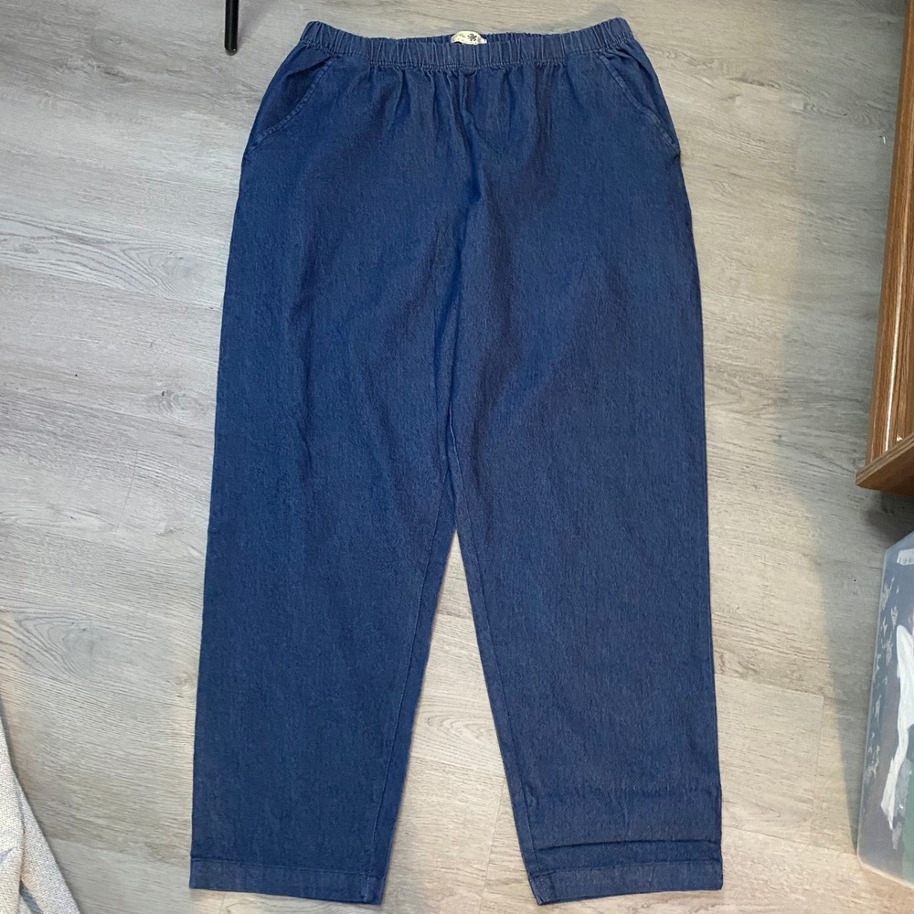 Turtle Bay Denim Pants Womens XL Blue Elastic Waist Straight Leg Relaxed Pockets